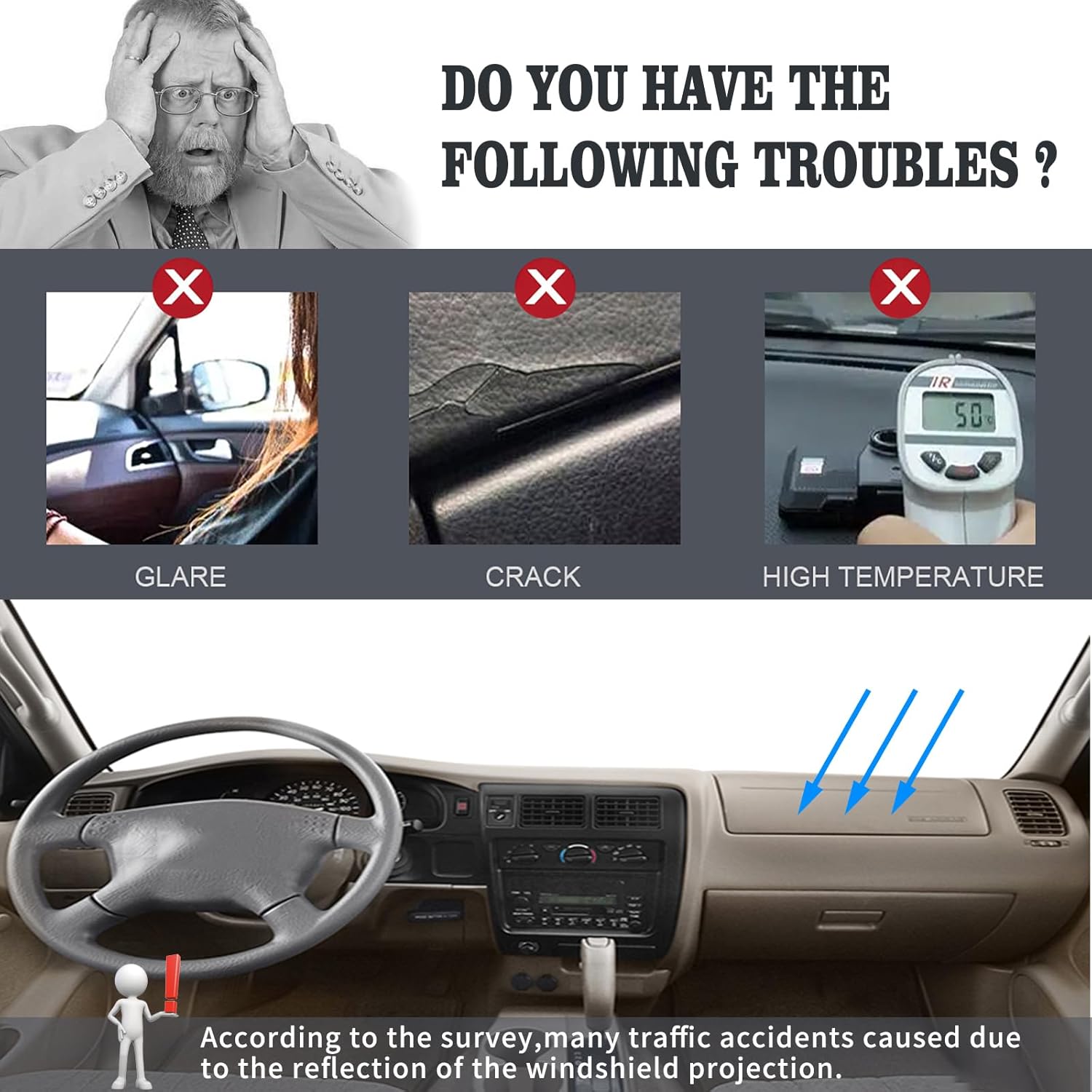 Dashboard Cover Dash Cover Mat Pad Custom Fit for Toyota Tacoma 1998 1999 2000 2001 2002 2003 2004 (Dark Gray)