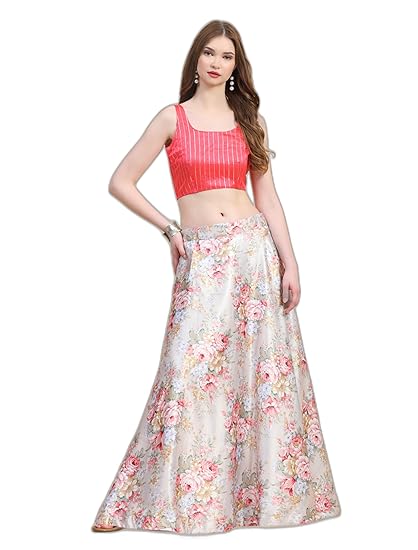 Bisop's Export Quality Satin Silk Designer Chaniya Choli with Digital Print Never Dull After Many wash For Women - Lehenga Choli, Diwali, Navratri and Gift to love one (Morpich Blue)