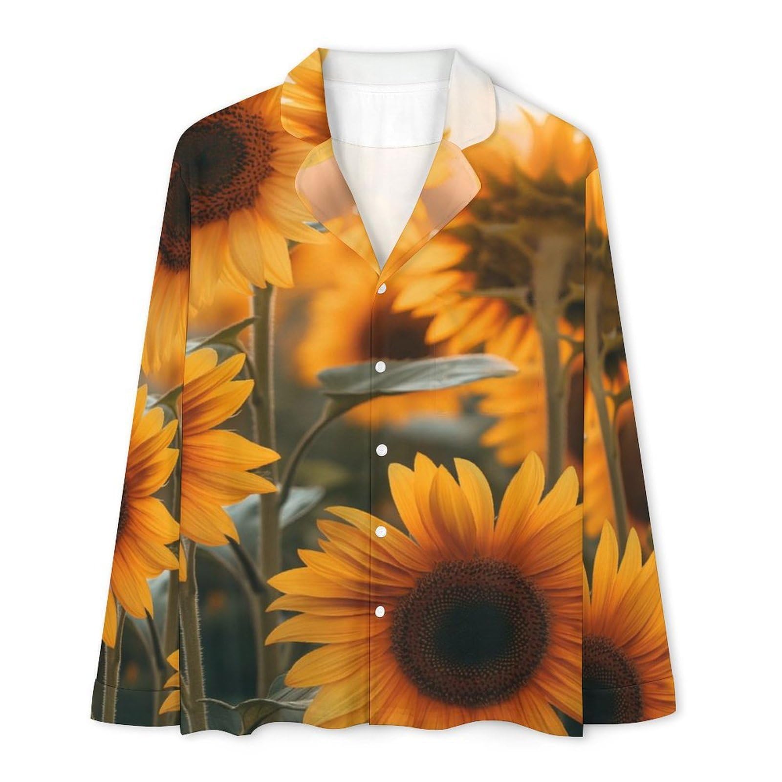 Completo Pigiama da Uomo 2 Pezzi - Mare di Fiori Gialli Pigiama A Maniche Lunghe Abbigliamento da Casa 2 Pezzi Top + Pantaloni Morbido E Caldo Pigiama Autunnale E Invernale