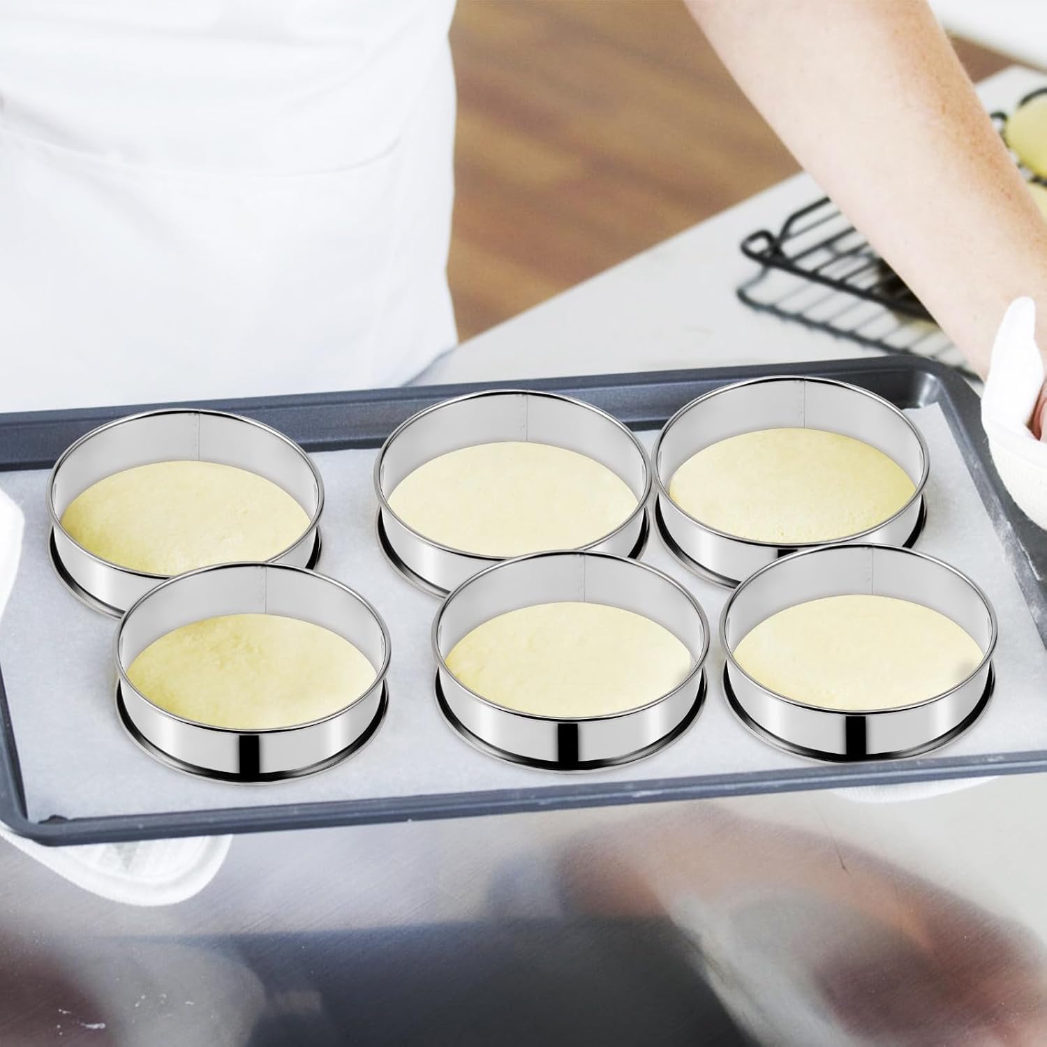 10 Pcs Stainless Steel round Muffin Rings Non-stick 10cm Baking Cake Rings Pancake and Egg Cooking Molds for Home Kitchen Use