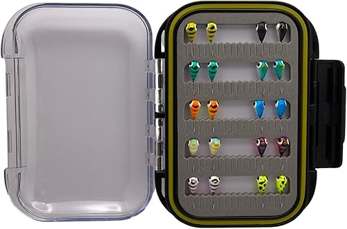 Kit de plantillas de pesca en hielo de tungsteno (20) señuelos de pesca en hielo con caja de plantilla impermeable, perca de lucioperca de