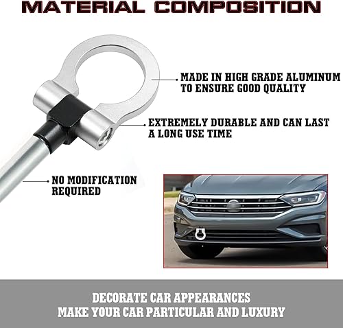 Miniatura 3 de Xotic Tech Sports Track Racing Style CNC - Anillo de gancho de remolque de aluminio compatible con Volkswagen Jetta MK6 2011-2018 6th (plateado)