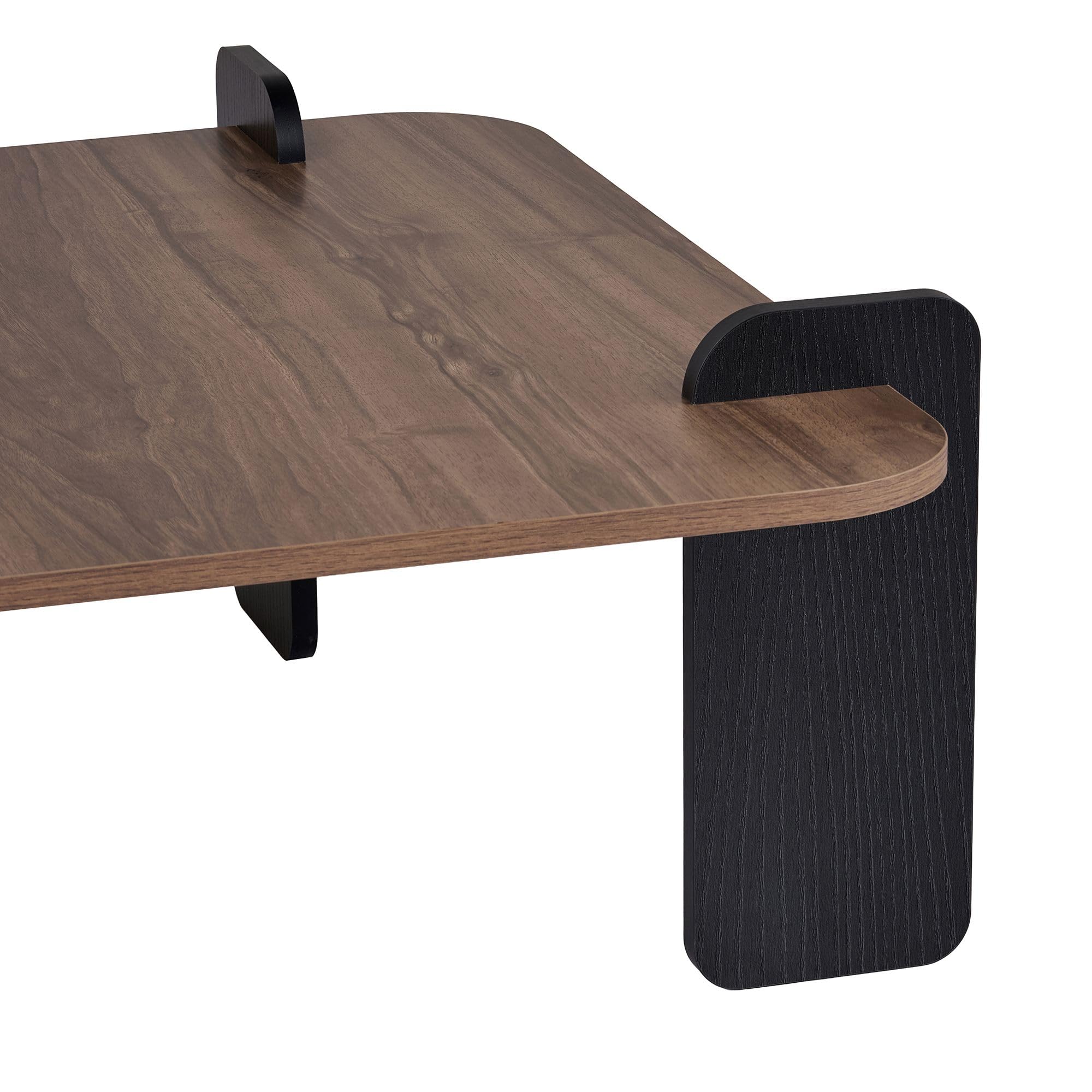Stilvoller Couchtisch, Walnuss & Holz Schwarz, 90 x 35 x 90 cm | 100% melaminbeschichtet, 18 mm stark | Werkzeuglose Montage