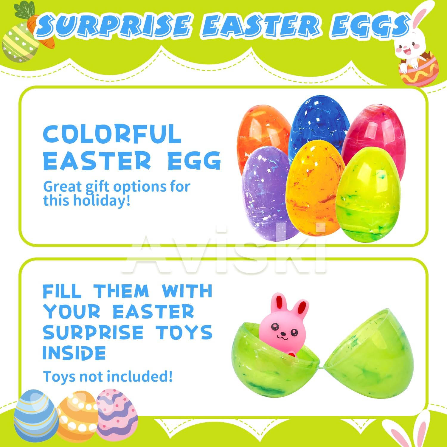 96Pcs 3.15'' Large Iridescent Marble-like Plastic Easter Eggs for Kids Egg Hunt Basket Bag Empty Stuffers Fillers with 2pcs Cute Non Woven Bags, Toys Filling Treats & Easter Theme Party Supplies Favor