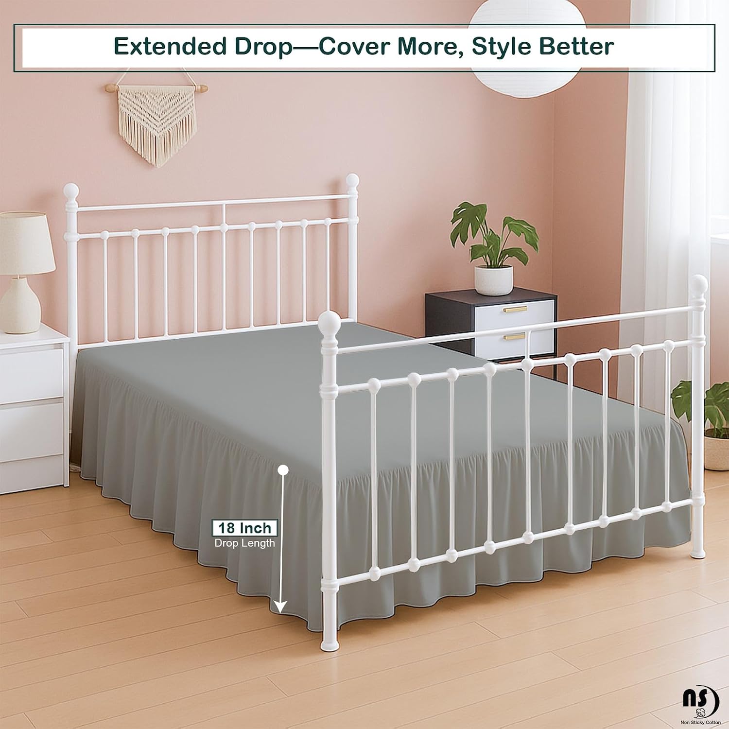 Premium Microfiber King Ruffled Bed Skirt, 18” Drop with Split Corners, Soft Wrinkle Free Bedskirt with Platform, Solid Ligth Grey Dust Ruffle for 78" x 80" Mattress image 5