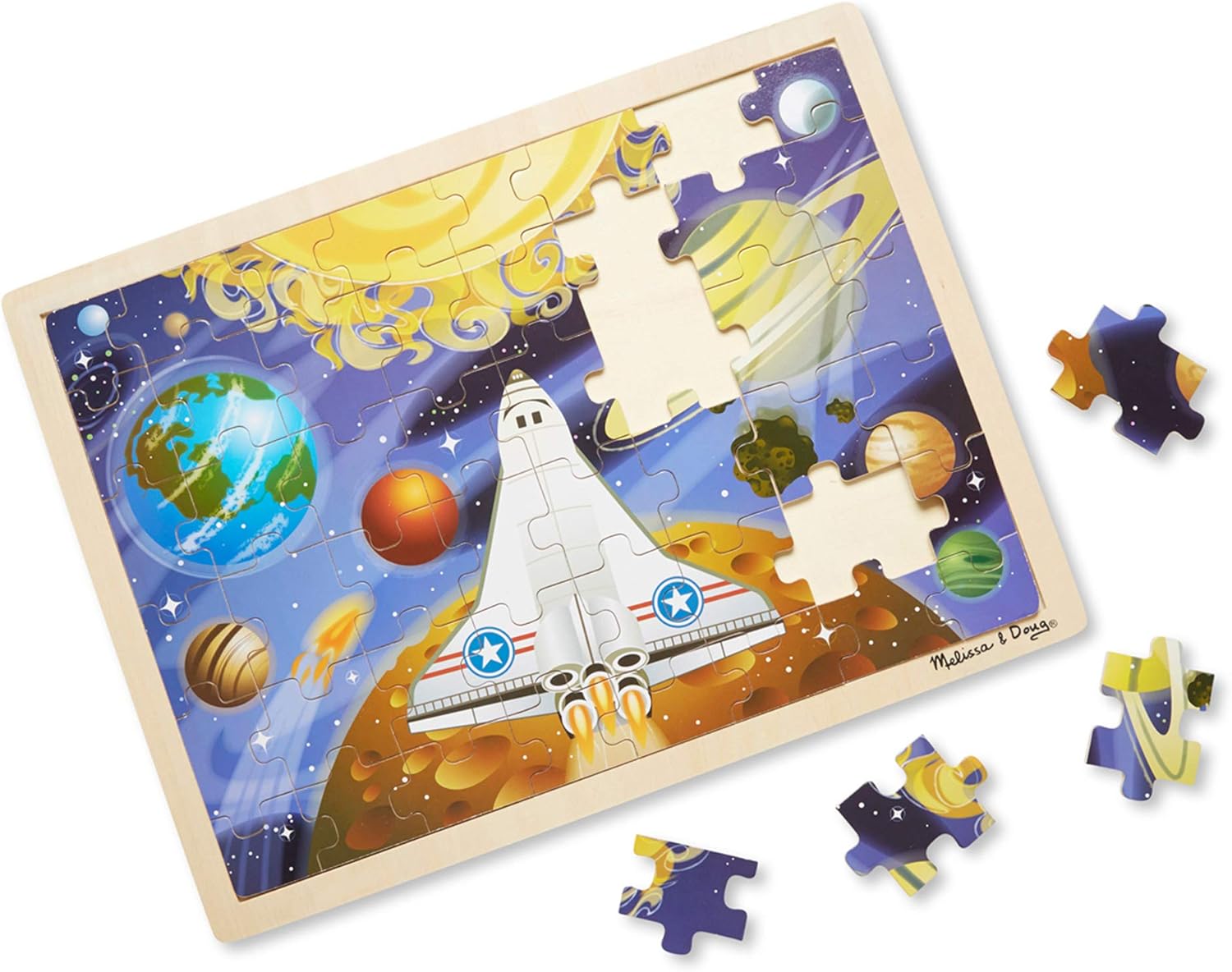 Amazon.com: Melissa & Doug 48pc Space Voyage Wooden Jigsaw Puzzle ...