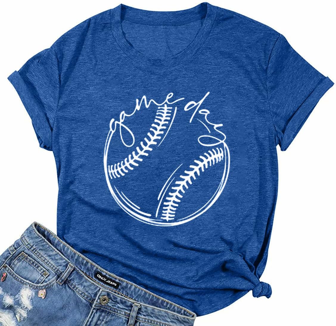 ALLTB Baseball Shirt Women Baseball Mom Shirts Funny Game Day Baseball Graphic Tee Tops Casual Ball Short Sleeve Tee Top
