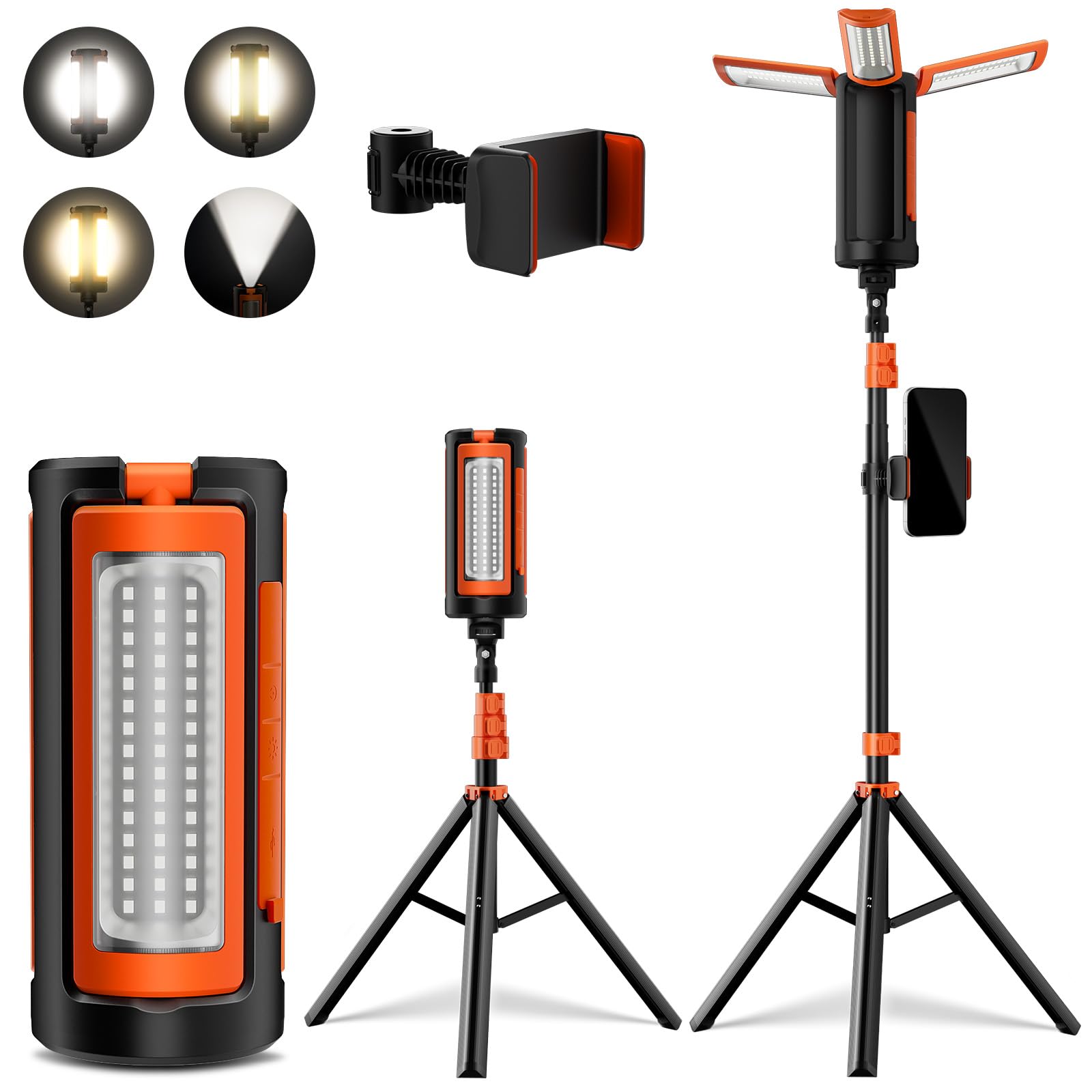 GPJ Portable Rechargeable LED Camping Light 10000mAh with Stand, 3200 Lumens Dimmable Work Light for Outdoor Camping, Garage, Power Outages, Emergency, Fishing