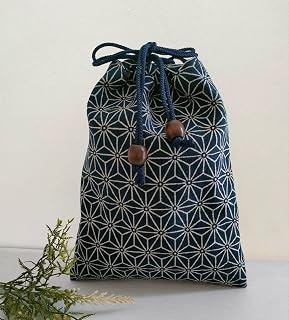 合切袋 和柄 男性用 浴衣用着物用巾着袋 リバーシブル!!手捺染《麻の葉》