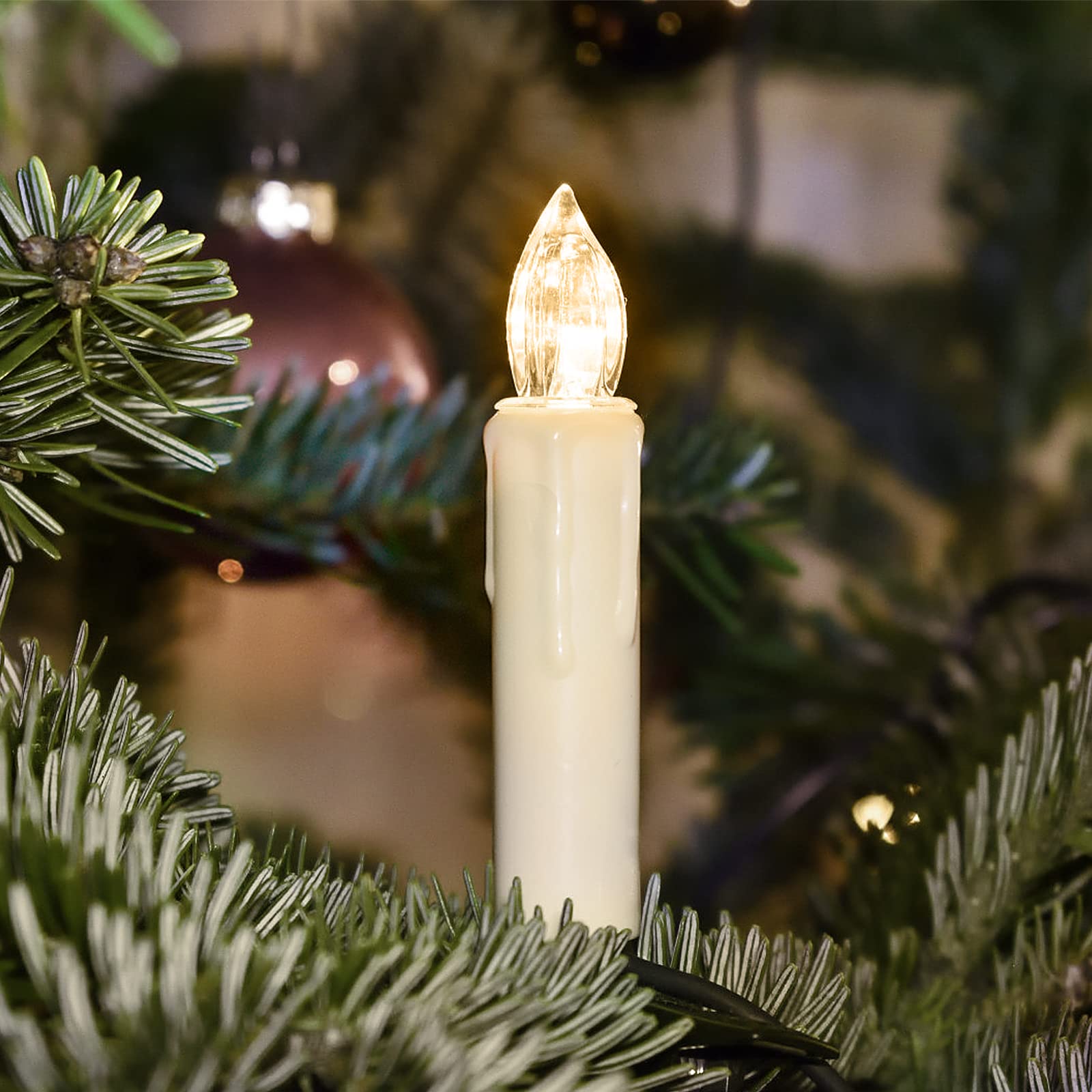 NAIZY LED Kerzen 50er Weihnachtskerzen Kabellos Warmweiß Weihnachtscandle mit timerfunktioner Fernbedienung Weinachten Kerzen IP44 LED Candle mit Clip, für Feste Deko Hochzeit Party, mit Batterie