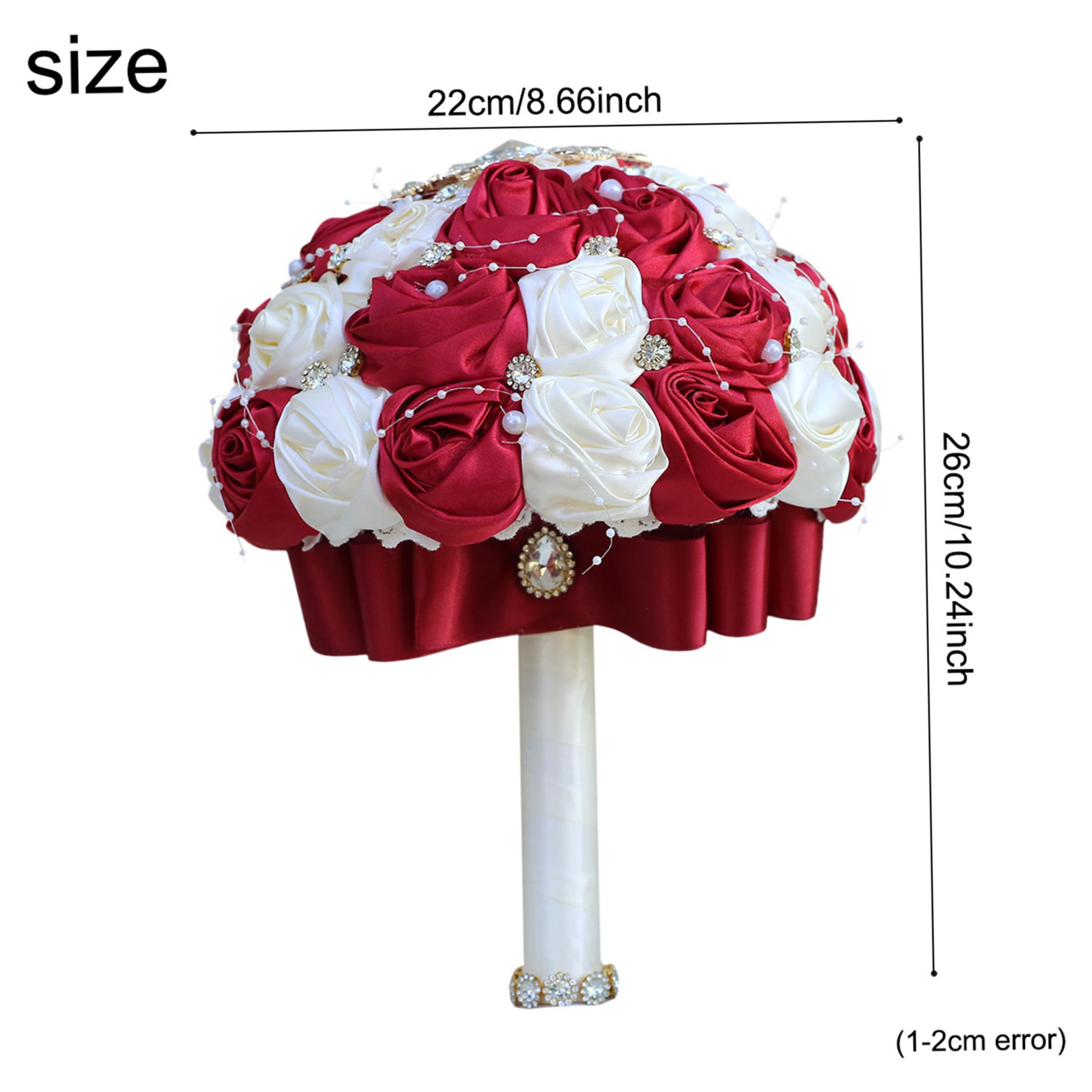 Fiori artificiali, bouquet da sposa, lussuoso bouquet da sposa con nastro rosa con strass e perle per la e la damigella d'onore, 9x10 pollici
