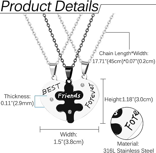 Miniatura 6 de Collar de amistad BFF colgante 3 rompecabezas grabado corazón Best Friends Forever Rhinestone juego de collares de aleación