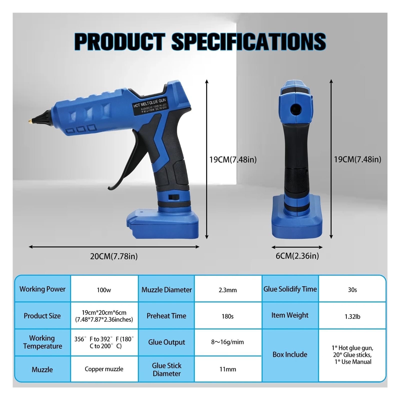 Pistola For Colla A Caldo Senza Fili Da 50 W For Strumento Di Riparazione Elettrica For Batteria Agli Ioni Litio 18 V/20 V 7 Pollici Preriscaldamento Rapido For Fai Te/artigianato