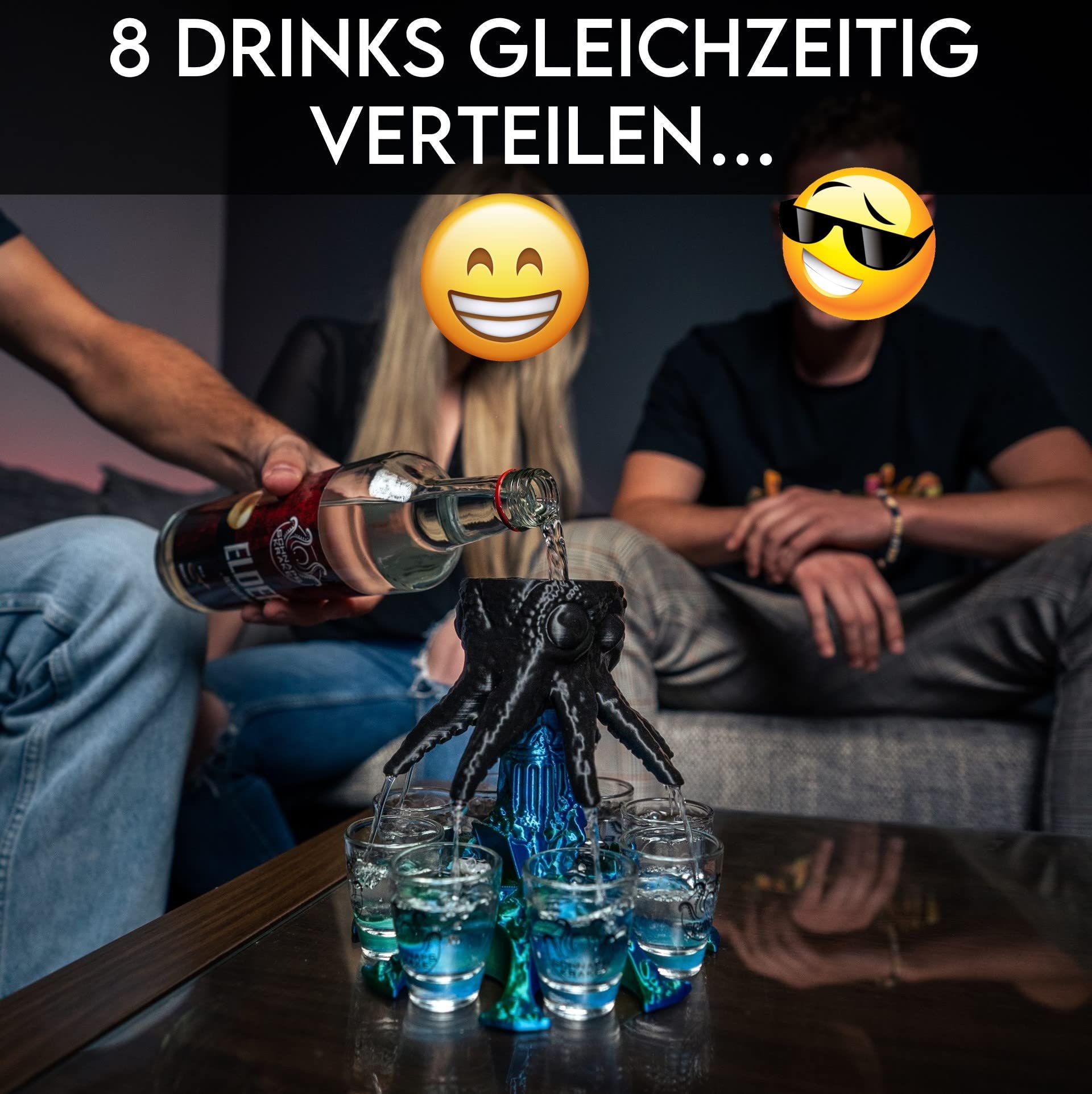 Königskrake Spiele Set Mystic Blau - 8 Gläser, Würfel, Spieleheft - Made in Germany