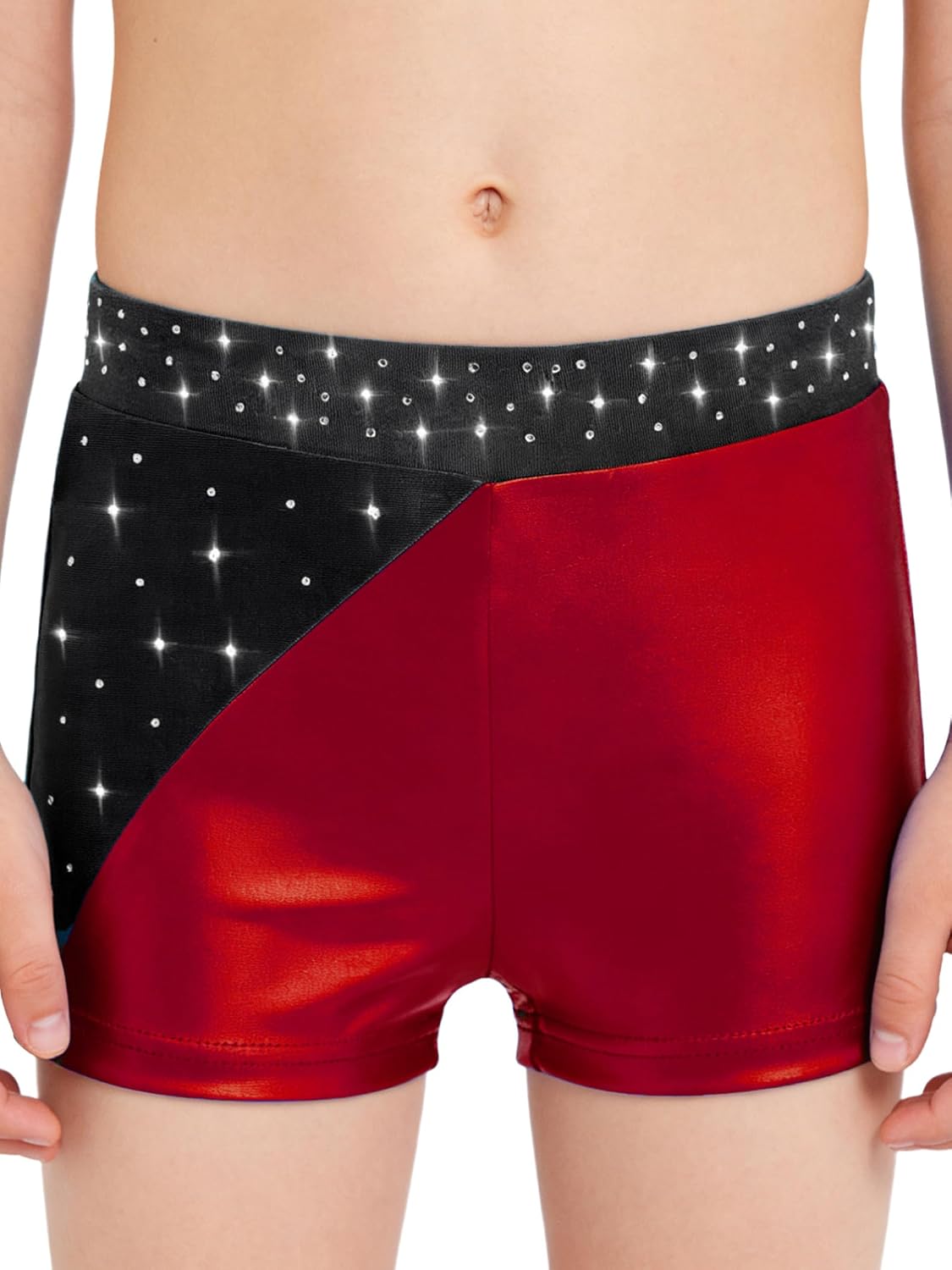 Girls Gymnastics Ballet Dance Slimming Shorts Rhinestone Metallic Shorts for Kids Stage Performance