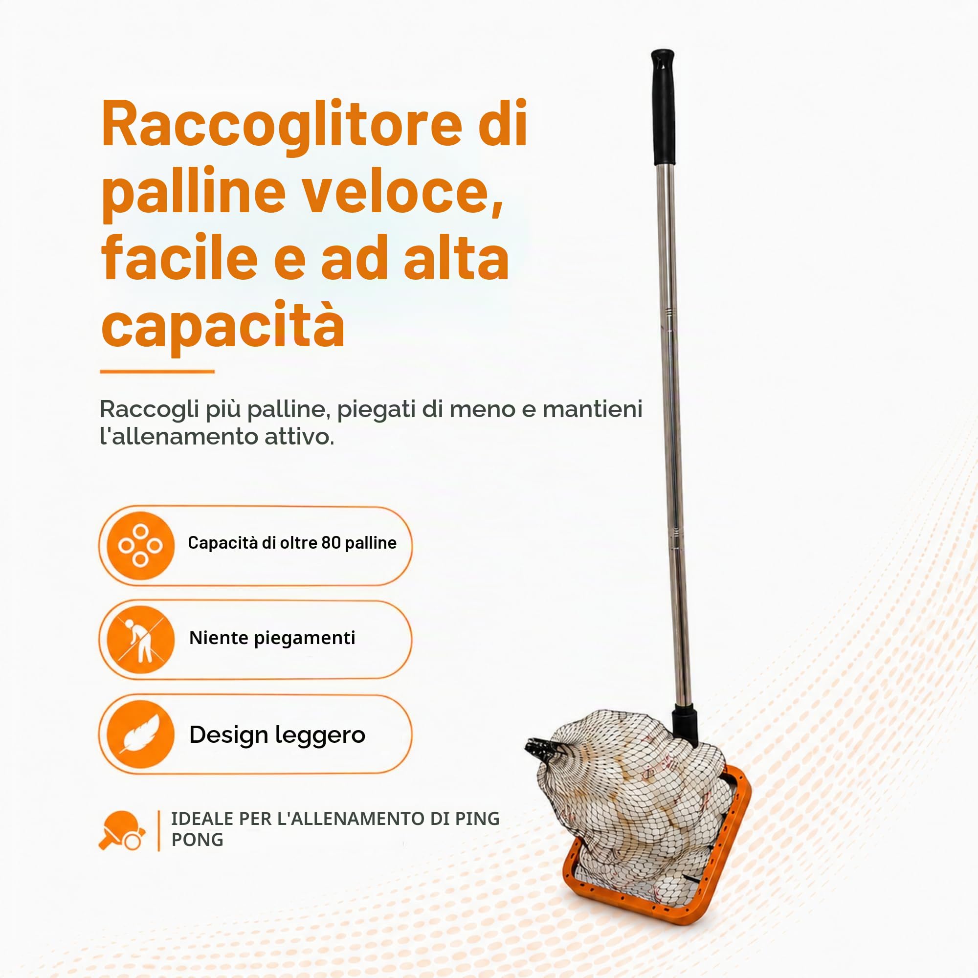 PICK 'N GO Raccoglitore di palline, strumento di recupero rapido ed efficiente per ping pong e ping pong, accessorio sicuro e facile da usare per giocatori e allenatori