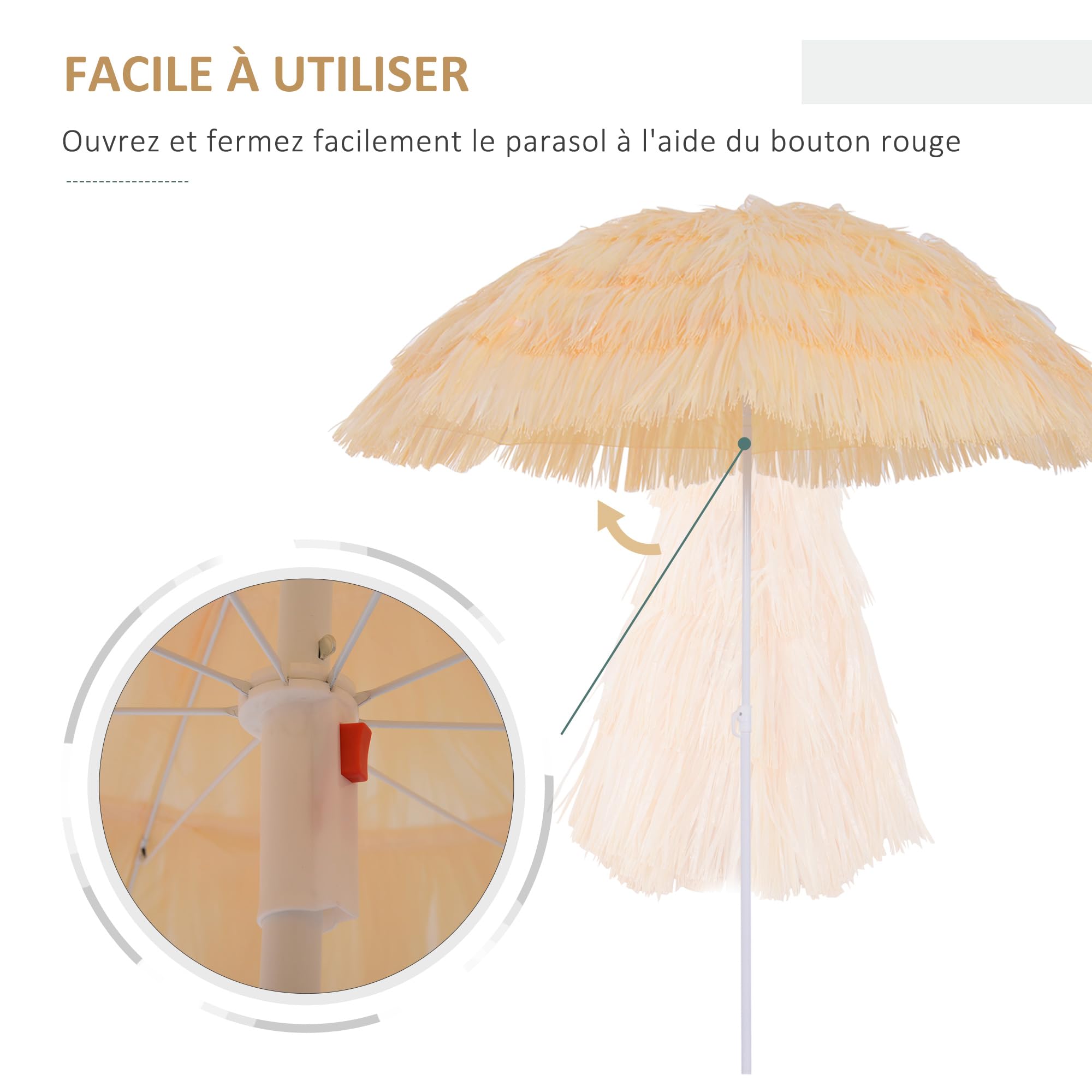 Outsunny Parasol de Plage Design Hawai Raphia Artificiel 160 cm Beige