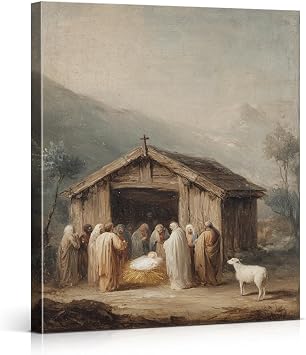 Vintage Christian Decorations - 8"x10" Nativity Xmas Framed Wall Art Picture Painting Artwork - Indoor Rustic Vintage Christian Gifts Presents Decor for Table Wall Farmhouse Home Office
