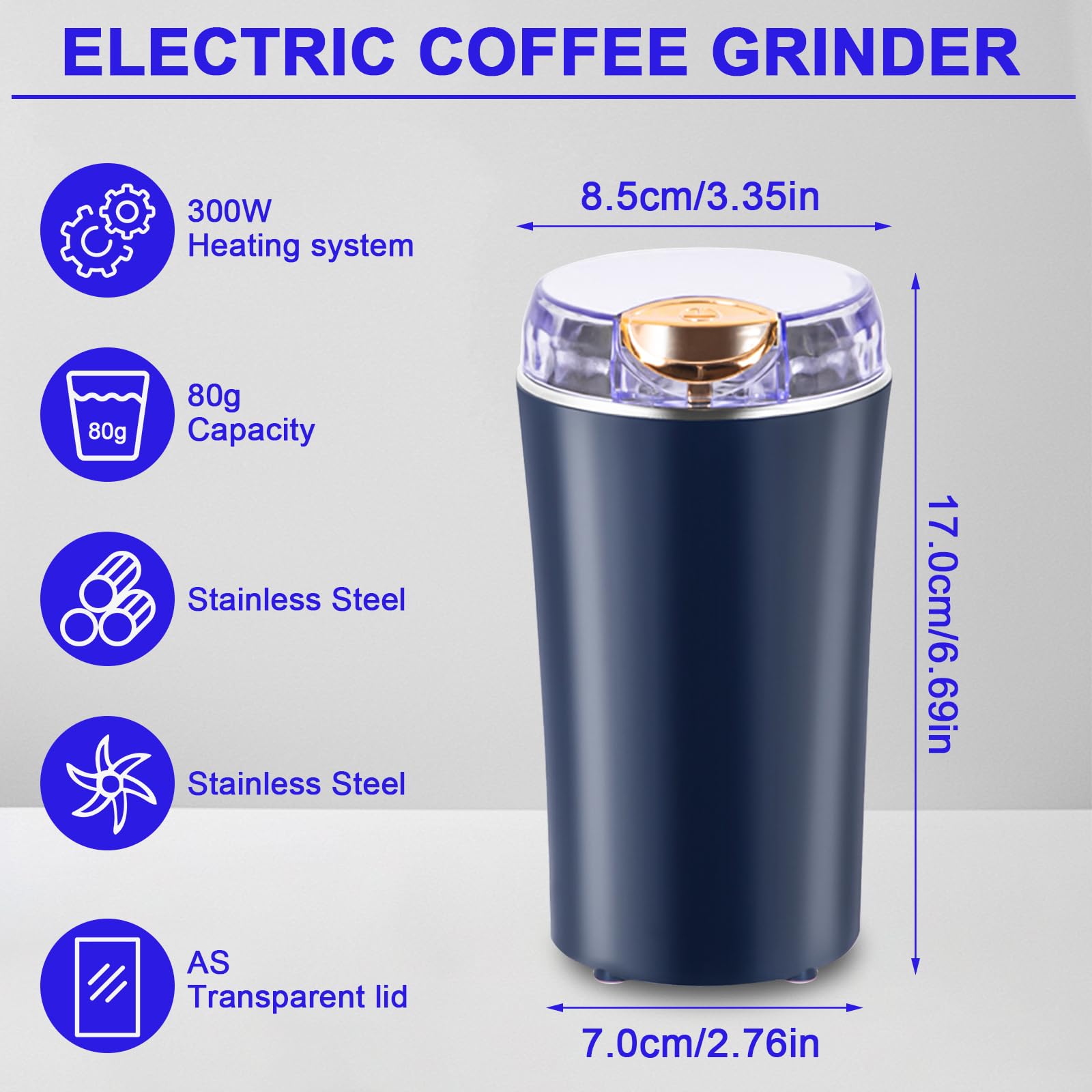 Suevut Macinacaffè Elettrico, Macina Caffè Elettrico 300W con Lame in Acciaio Inox Coffee Grinder Elettrico Portatile Macina Caffè Multifunzione for Coffee Pepper Herbs Flax Seed