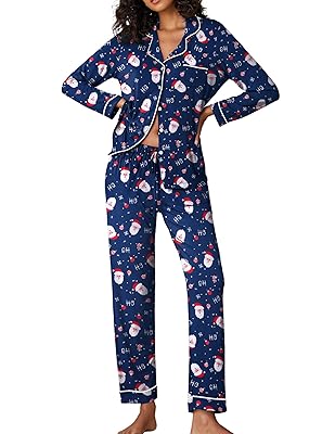 Ekouaer Pajamas Women's Long Sleeve Sleepwear Soft Button Down Loungewear Pjs Lounge Set Nightwear XS-XXL
