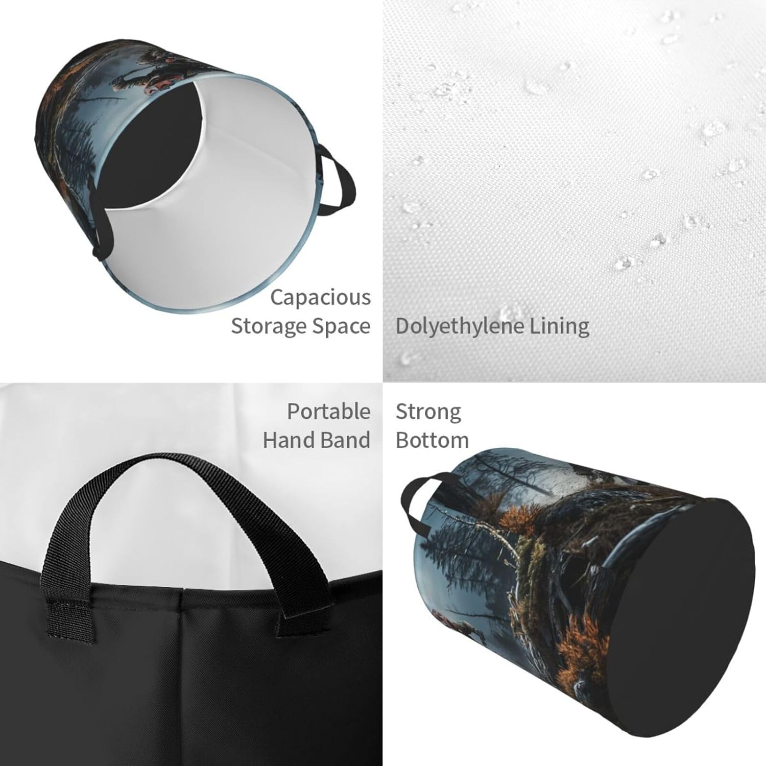 Laundry Basket Mountain Bike Tournament Laundry Hamper Round Storage Basket with Handles Waterproof Clothes Organizer Basket for Bathroom Dirty Clothes Hamper for Living Room Bedroom