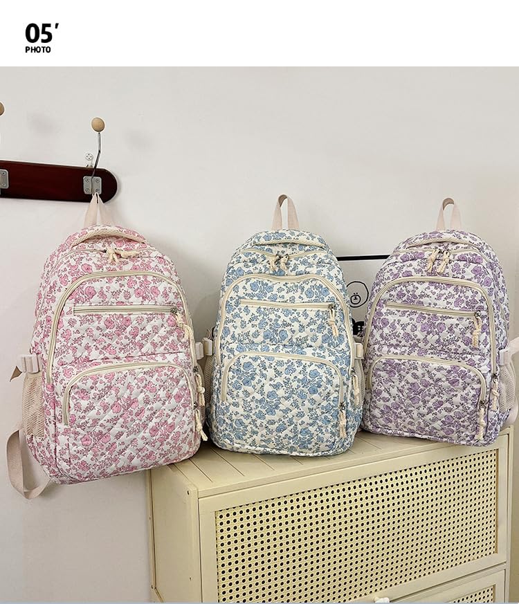 Floral print backpack - campus style, feminine, fresh and lovely, travel bag, Korean version, large capacity, suitable for spring outings, also a mommy bag. (Pink)2