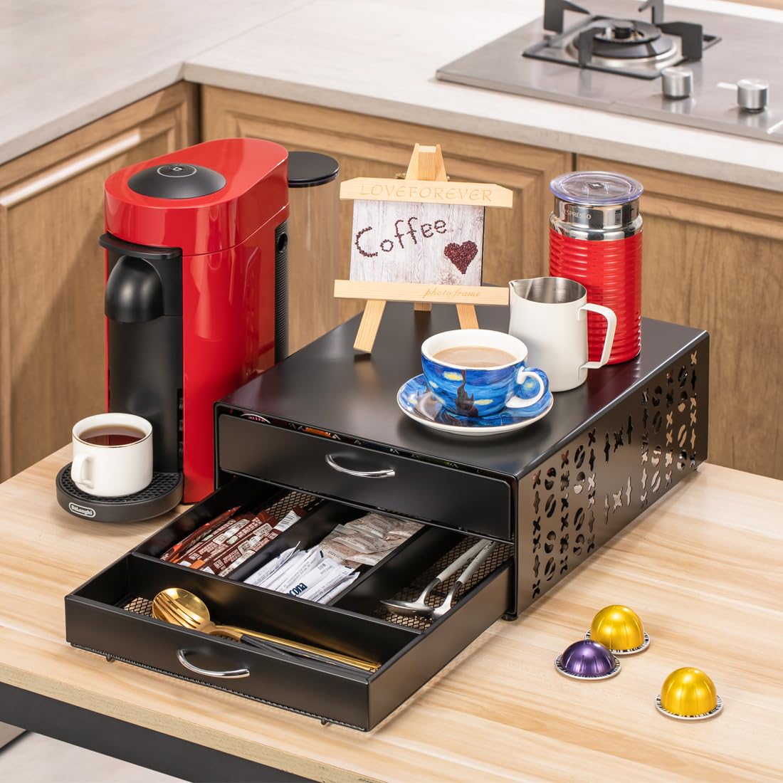 FlagShip Vertuo Kapselhalter, Kaffee-Zubehör, Organizer für Nespresso-Kapseln, große Kapazität, passend für alle Größen, Kaffeestation für Kaffee-Bar