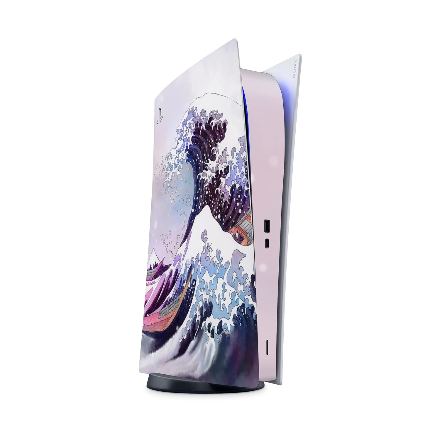 TACKY DESIGN Wave Watercolor Skin for PS5 Digital Edition - Playstation 5 Console and 2 Controllers Skin - Purple Pastel Kawaii Vinyl 3M Decal Stickers Full Wrap Cover