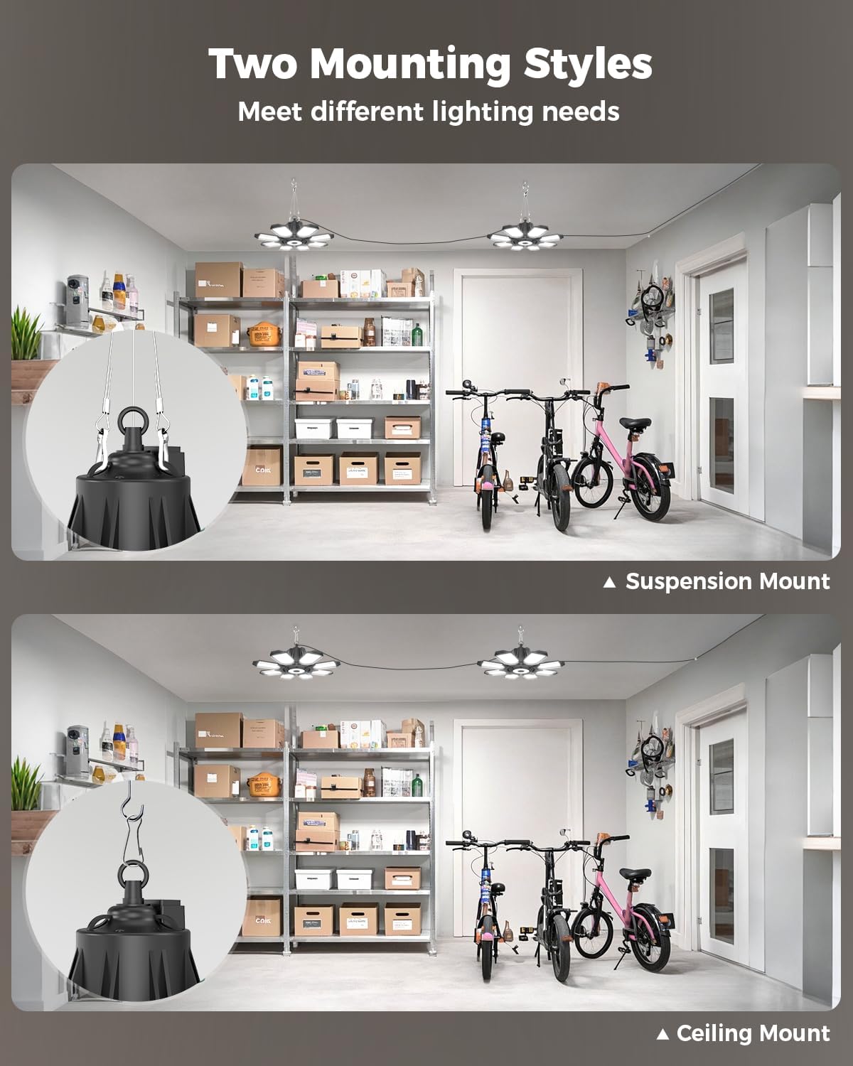 Plug in Garage Lights 4 Pack, 25000LM Linkable LED Shop Light with 9.84ft Power Cord and Switch, 8 Foldable Panels, 6500K Shop Lights for Garage, Workshop, Utility Room (Built-in Outlet)