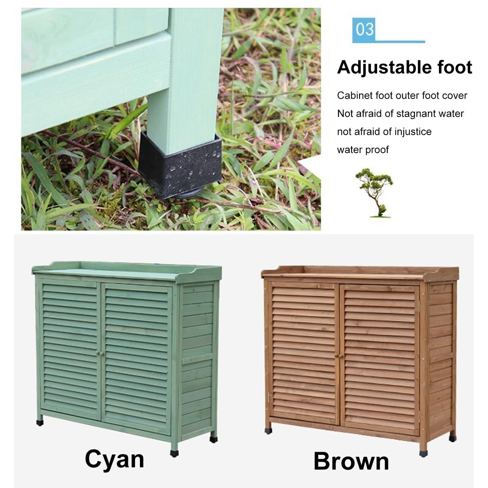 Outdoor-Pflanztisch mit Metallarbeitsplatte - Wasserdichter UV-beständiger Doppeltür-Schuppen, Werkzeugorganizer mit Fächern für Garten, Terrasse & Rasen(Light beige)