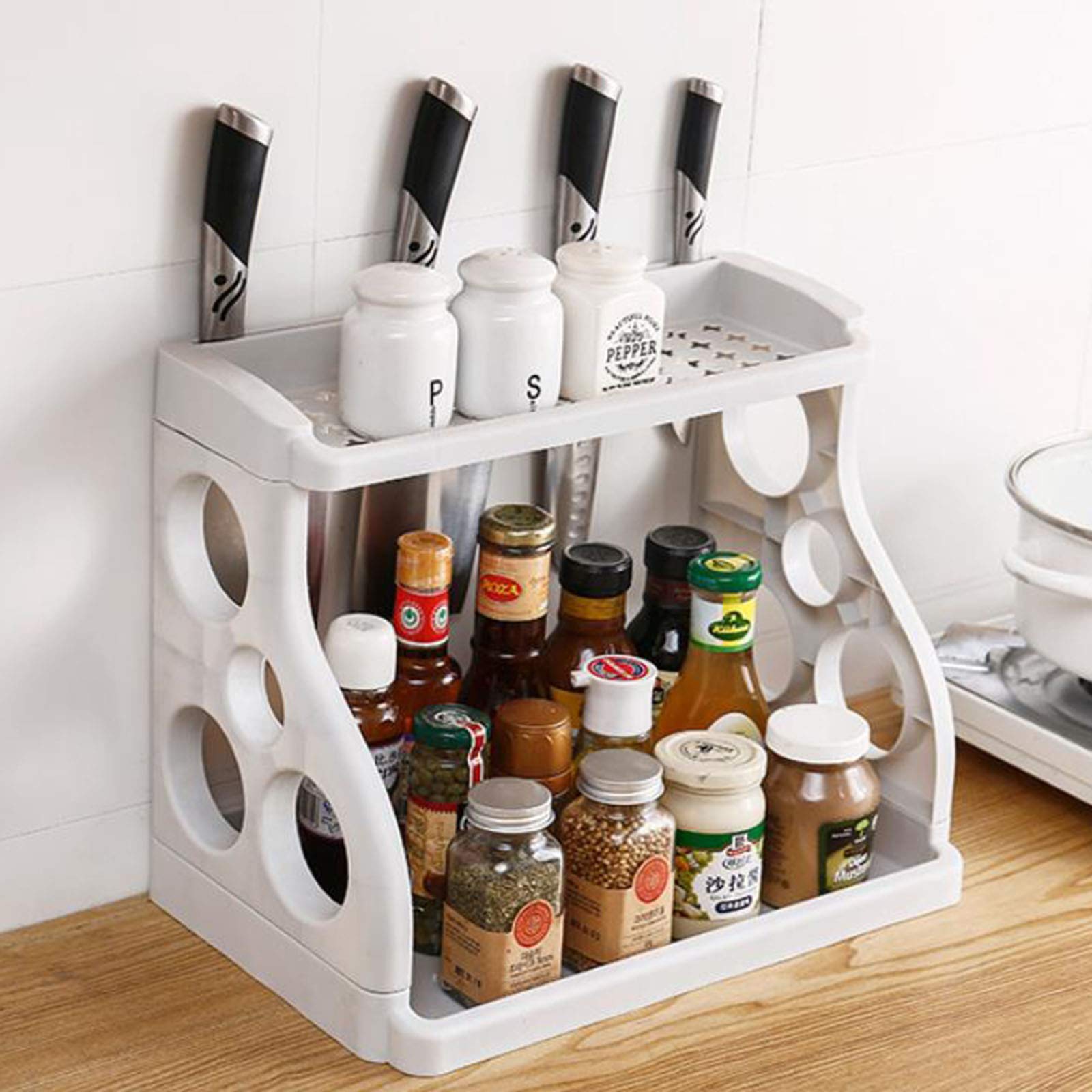 Étagère Cuisine Extensible FAOKZE - Organisateur Réglable Blanc Pour épices & Rangement