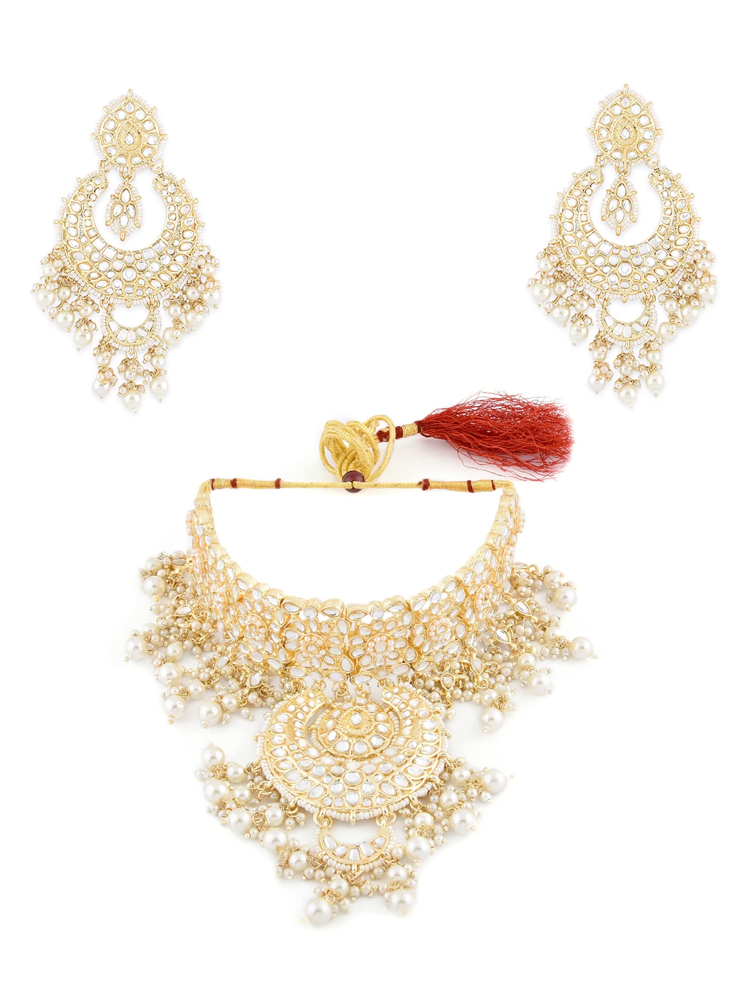 ZAVERI PEARLS Gold Tone Bridal Kundan & Pearls Choker Necklace & Earring Set For Women-ZPFK11011 (B09NM9RRDT) Amazon Price History, Amazon Price Tracker