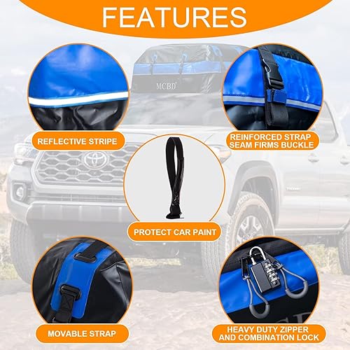 Vista 17 de Bolsa de carga para techo, 15 pies cúbicos, funda suave, impermeable, para todos los vehículos, SUV con/sin rieles, incluye 8 correas reforzadas + 4