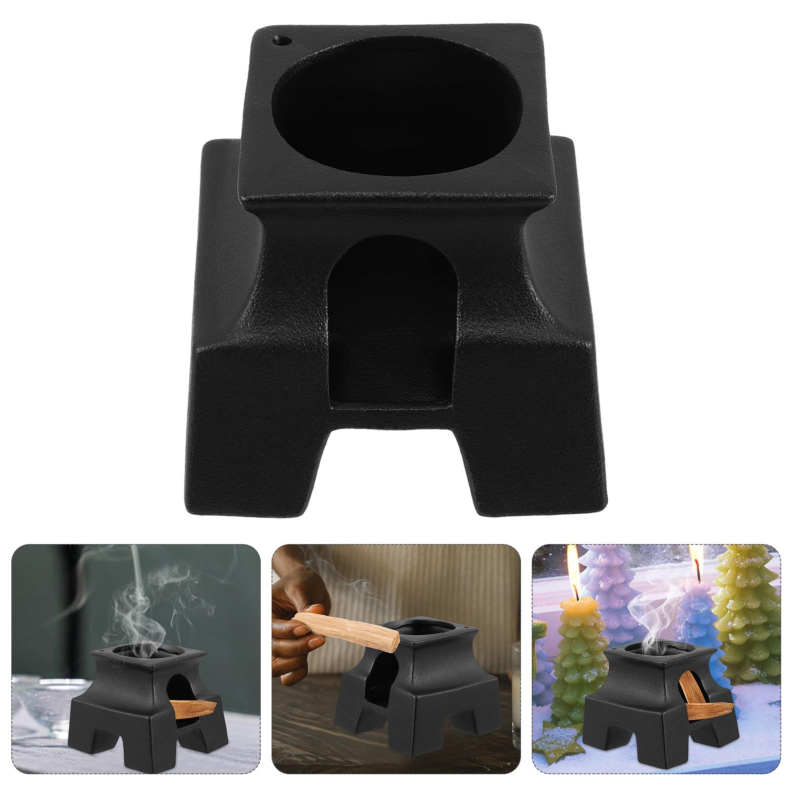 HOMSFOU Salbeibrennerhalter aus Keramik in Schwarz Multifunktionaler Palo Santo Halter mit Ascheauffangplatte für Meditation und Bürodekoration