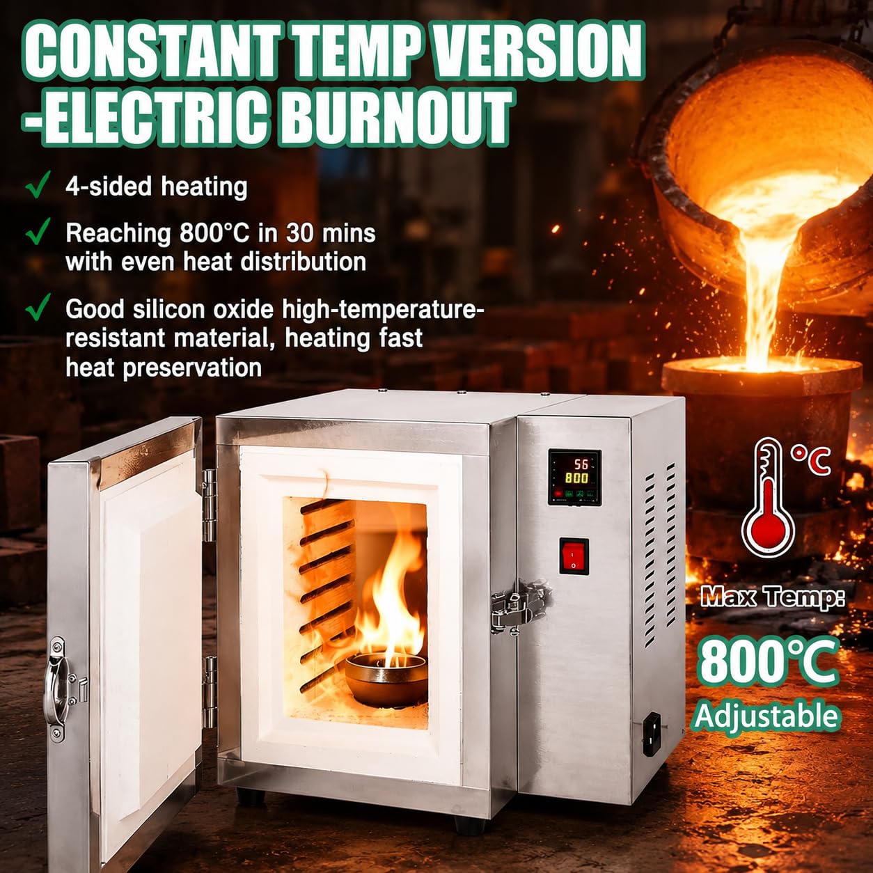 Piec do wypalania biżuterii 1500 W z regulacją temperatury PID