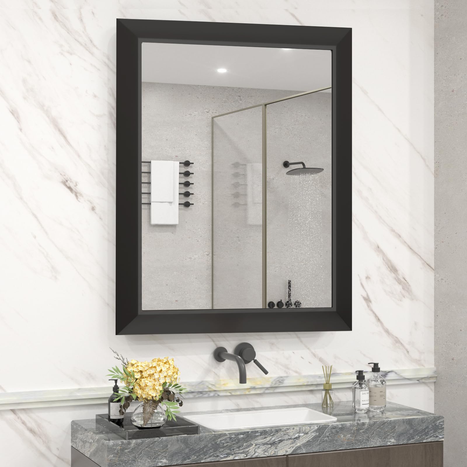 Amazon.com: SMIROR Matte Black Bathroom Mirror for Over Sink
