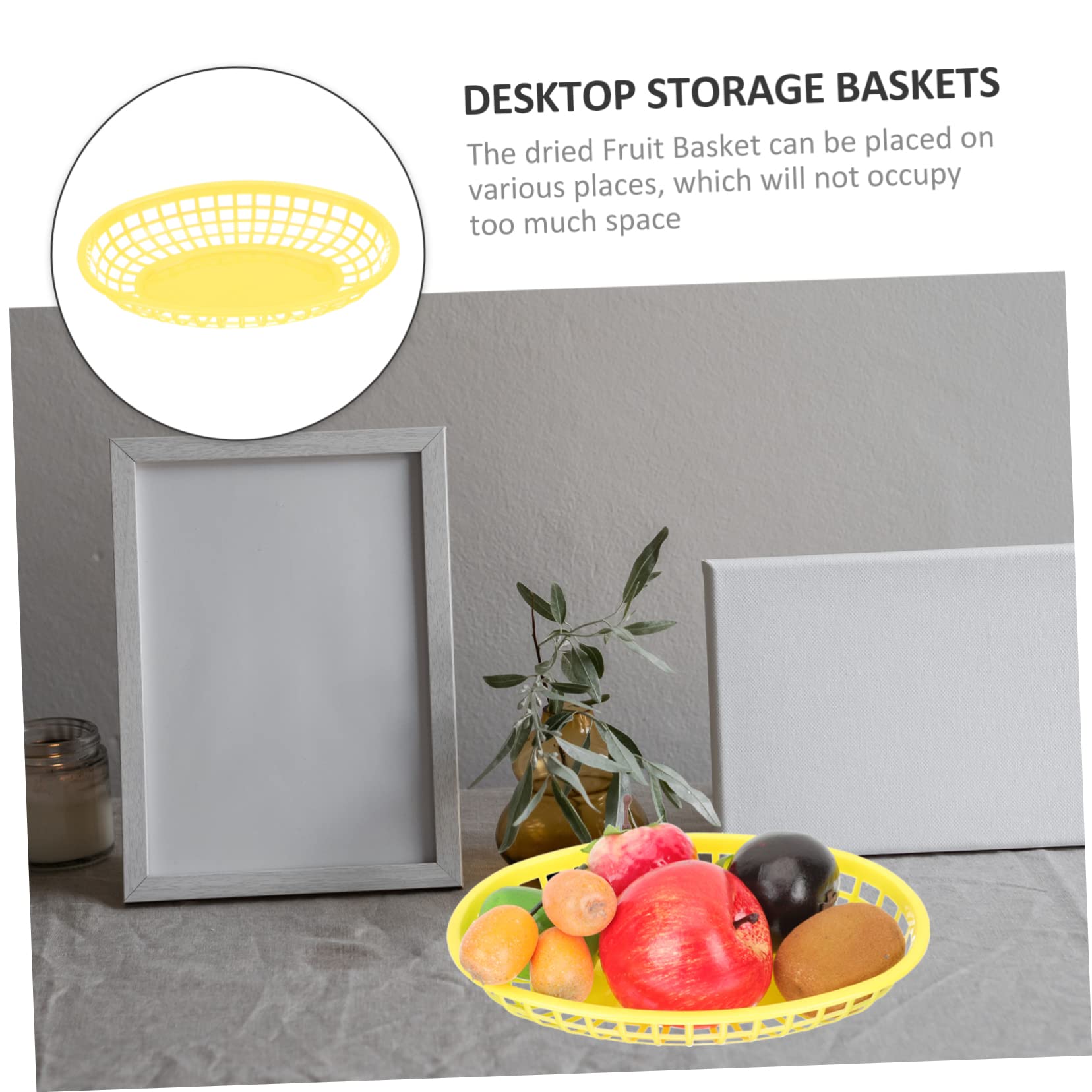 OFFSCH 4pcs Plastic Fruit Container Veggie Chips Snacks Baskets Yellow Reusable Food Baskets for Serving Liners