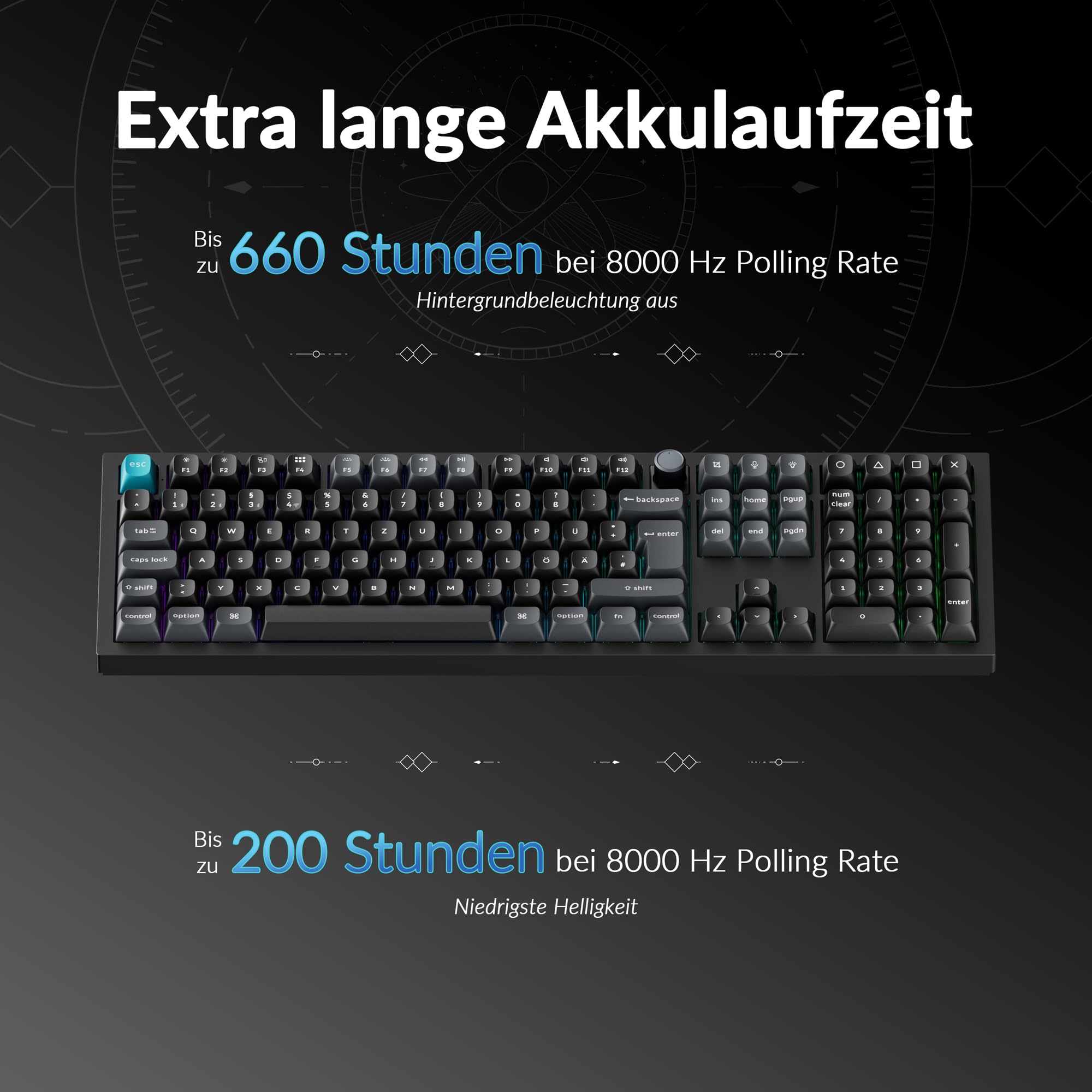 Keychron Q6 Ultra 8K – Kabellose mechanische Tastatur mit ISO-QWERTZ-Layout | 8000 Hz - Vollmetallgehäuse - 2,4 GHz/Bluetooth 5.3/USB-C - Red-Schalters - Schwarze Gaming-Tastatur für Mac/Windows/Linux