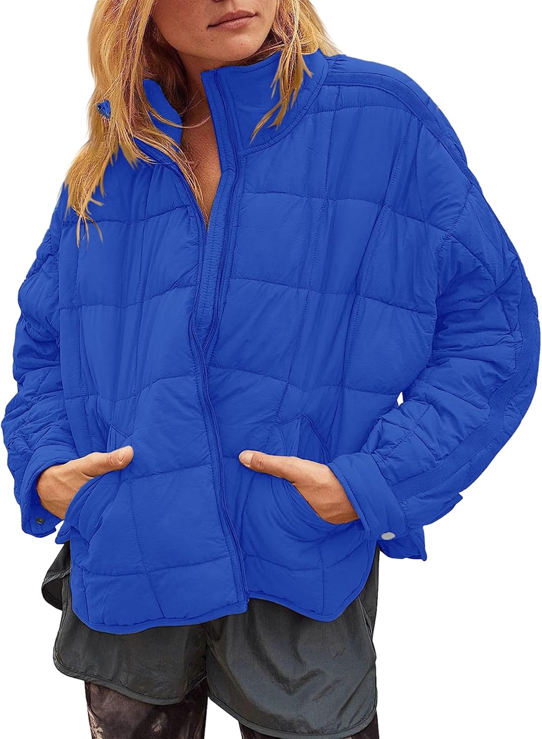 Muchpow Women's Lightweight Down Coat Long Sleeve Full Zipper Oversized Packable Short Puffer Jackets