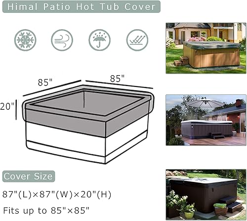 Miniatura 2 de Himal Cubierta cuadrada para bañera de hidromasaje, poliéster 600D resistente, impermeable, protección UV, cubierta de spa para bañera de