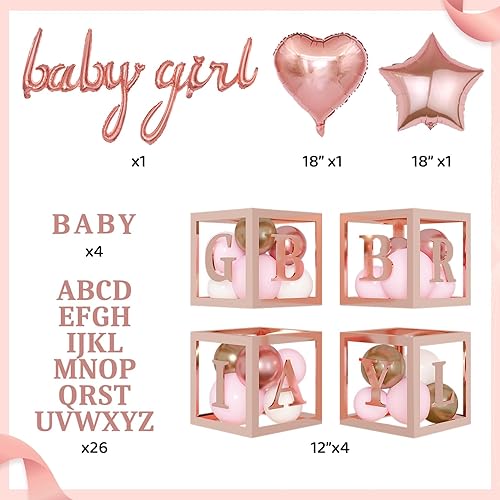 Miniatura 3 de Amandir 134 globos de oro rosa para decoraciones de baby shower para niña, cajas, calcomanías de mariposa, kit de arco de guirnalda de globos, caja