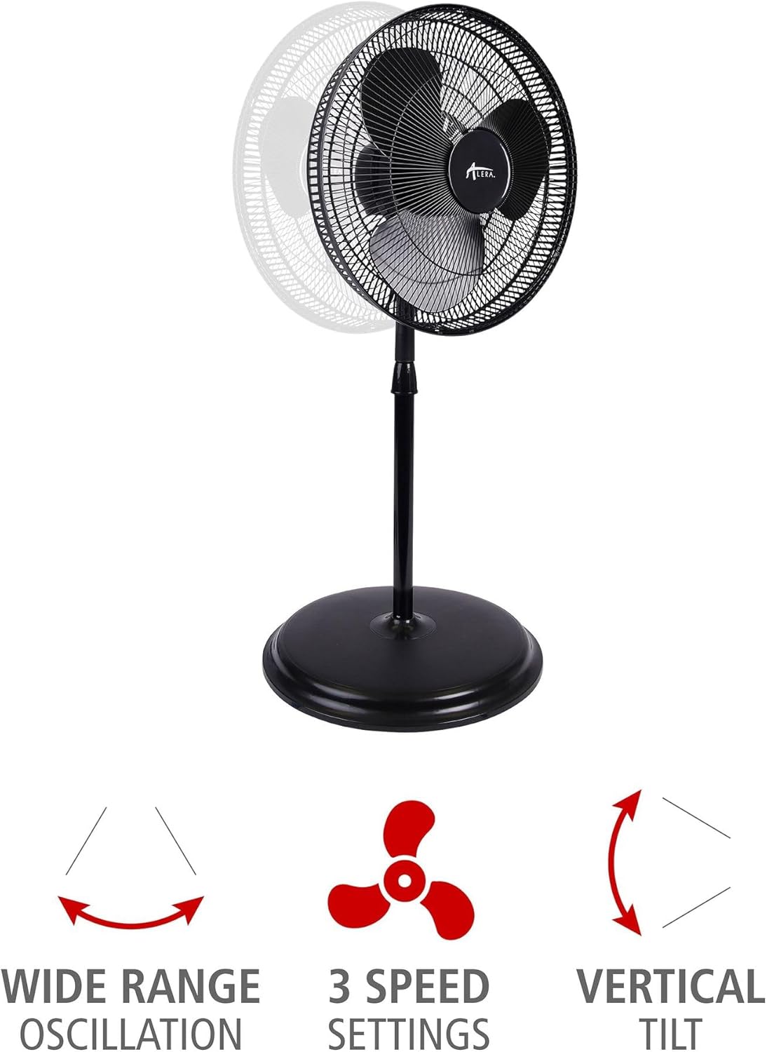 Alera 16" 3-Speed Oscillating Pedestal Stand Fan, Metal, Plastic, Black