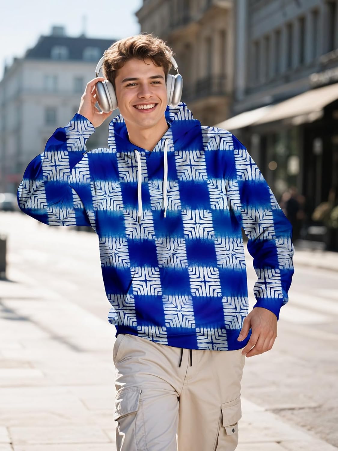 Unisex Graphic Hoodies, 3D Novelty Pullover Sweatshirt, Xmas Men Women Teen Boy Gifts, Black White Galaxy Print Flag - Image 3