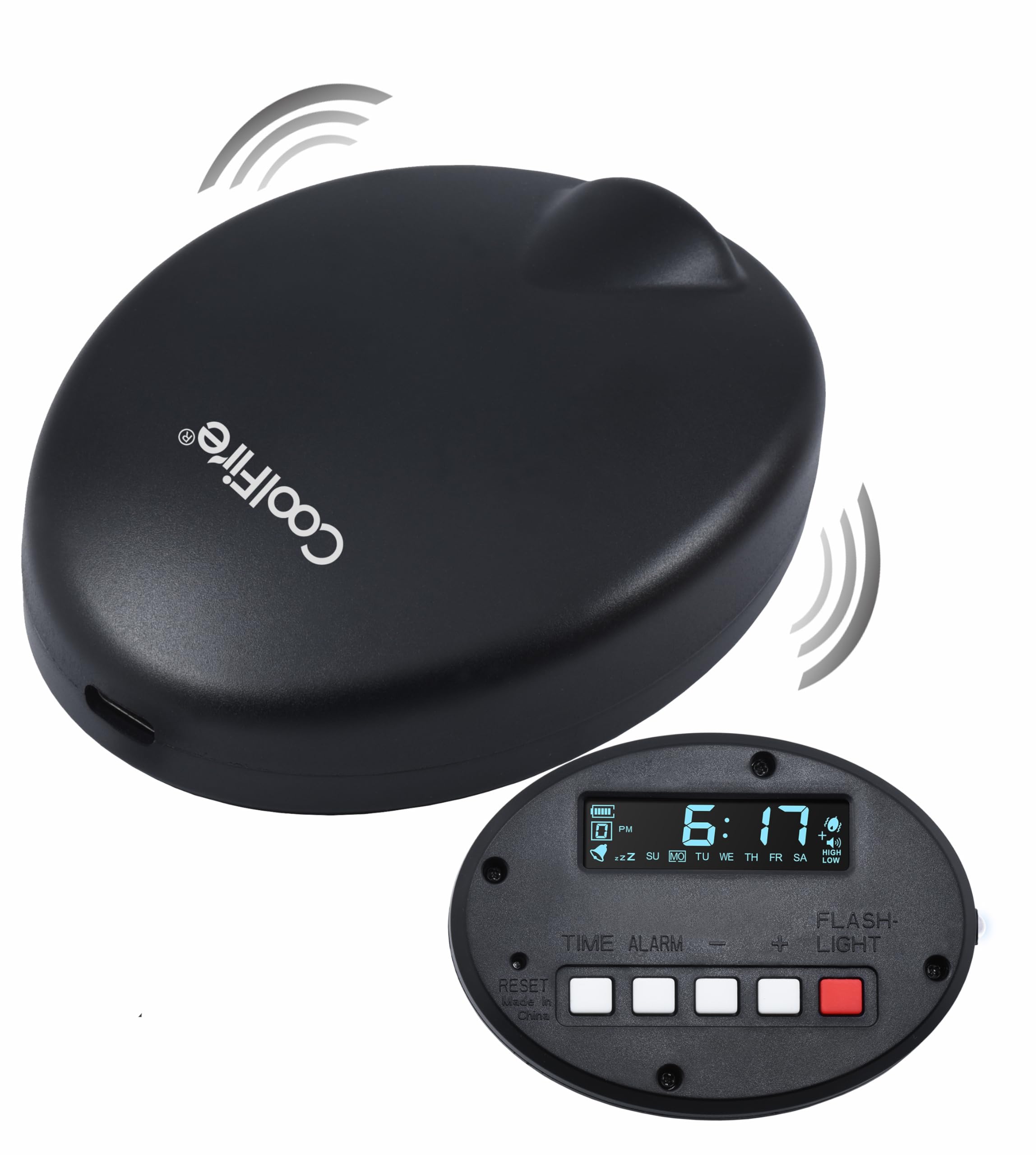 Coolfire Reloj despertador vibratorio recargable, funciona con pilas, para adultos y adolescentes, reloj despertador agitador de cama para personas que duermen mucho, viajeros y personas con
