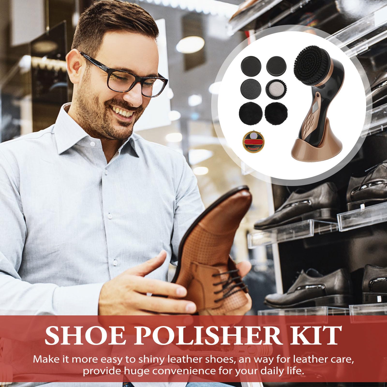 Tofficu Spazzola Elettrica per Lucidare Scarpe in Pelle Oro Portatile 7 Testine di Ricambio Kit Pulizia Scarpe che Mantiene le Mani Pulite e Lucida Efficacemente