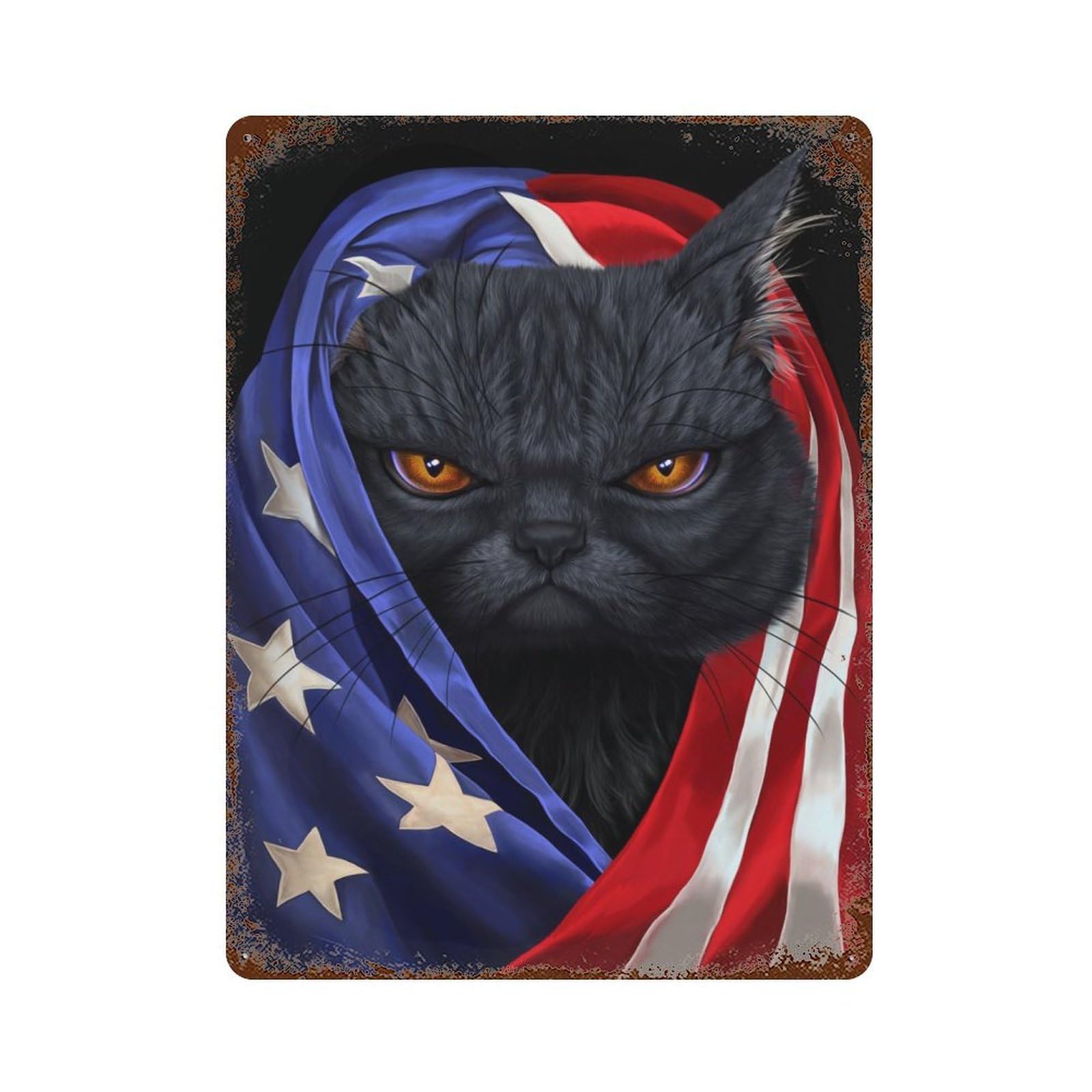 Garage Style Black Cat USA Patriot Rusty Metal Tin Sign 15.7"x11.8", Farmhouse Wall Decor for Bar And Workshop