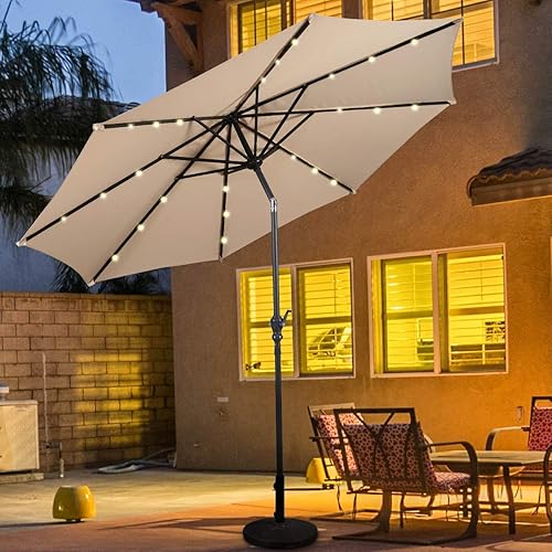 Patio, Solar Powered Umbrella with 24 LED Lights, Beige, 10ft (Patio Umbrella)