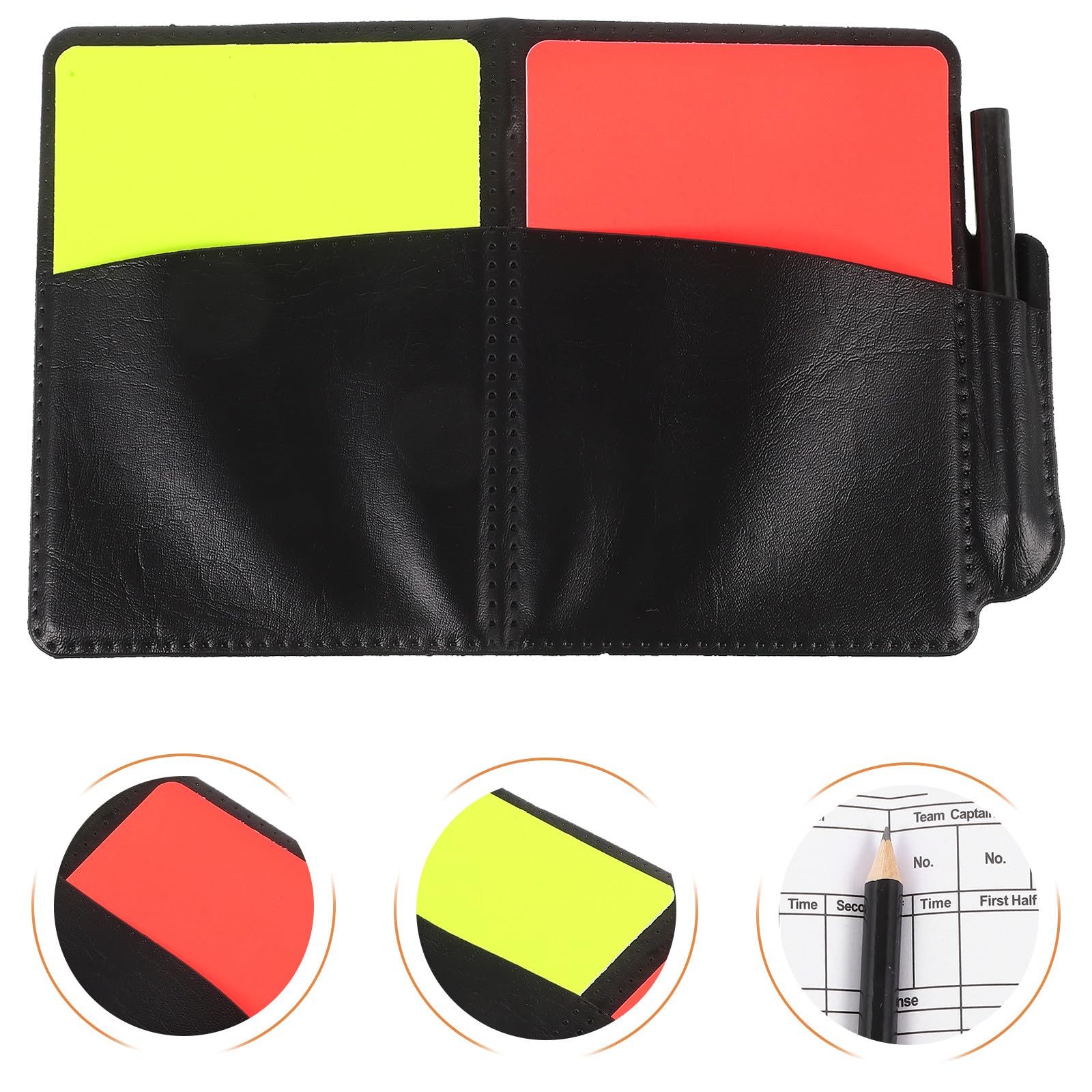 Angoily Kit Arbitro Calcio 2 Pezzi Cartellini Rossi e Gialli Sottili, Portafoglio Portatile, Penna e Blocco Note per Allenamenti Sportivi e Partite Ufficiali