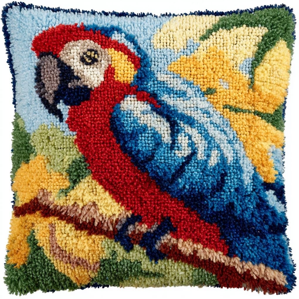 WallustrioaW Latch Hook Pillow Kits 43x43cm,Parrots