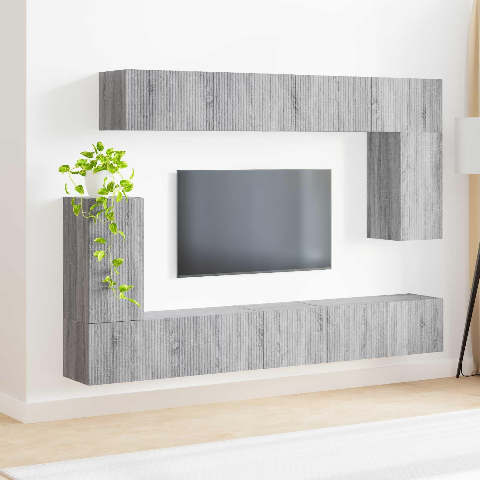TV-Schrankset Wandmontiert, 5-teilig, Graues Sonoma Holzwerkstoff, Modernes Media-Center für Wohnzimmer, Langlebiges Design